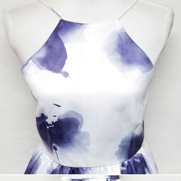 L'ATISTE FOR ANTHRO SILKY FLORAL DREAM FIT N FLARE HALTER TOP FULL SKIRT DRESS - Picture 3 of 9